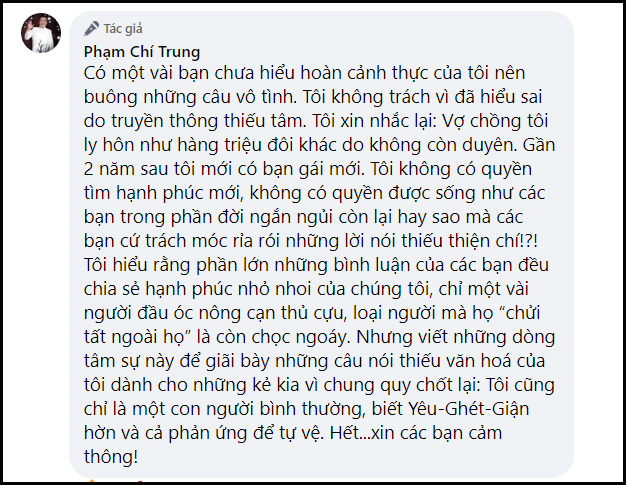 NSƯT Chí Trung gay gắt để bảo vệ tình yêu nhưng khẳng định sẽ không có đám cưới-3