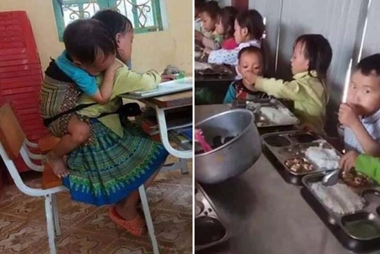 Xót xa hoàn cảnh bé gái 7 tuổi ở Yên Bái có bố đi tù, mẹ nghiện ngập, ngày ngày cõng em trai 20 tháng tuổi lên lớp học để có cơm ăn