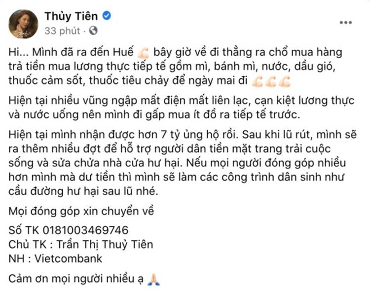 Thủy Tiên thông báo đã ra đến Huế, số tiền quyên góp lên đến 7 tỷ đồng-4