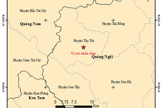 Liên tiếp xảy ra 2 trận động đất trong một buổi sáng ở Quảng Ngãi