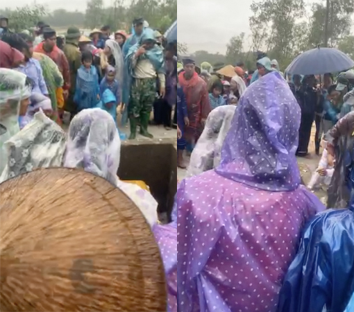 Nhiều người dân tiễn đưa 2 mẹ con người phụ nữ bị nước lũ cuốn trôi ở Huế: Ngoài trời vẫn mưa...-1