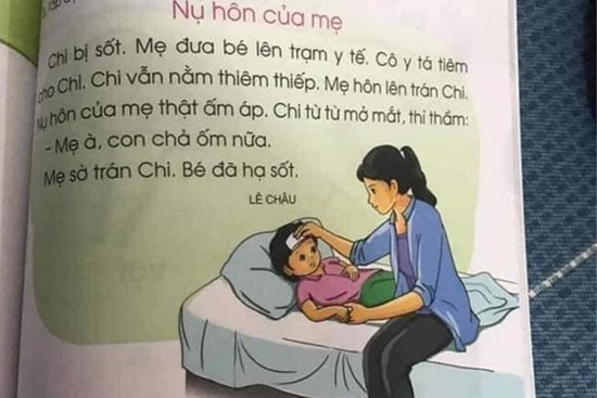 Mẩu truyện trong sách lớp 1 gây tranh cãi: Bé sốt nhưng cô y tá tiêm thì thiêm thiếp, đến khi mẹ hôn lại khỏi bệnh?