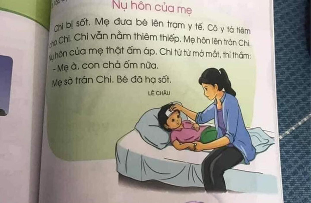 Mẩu truyện trong sách lớp 1 gây tranh cãi: Bé sốt nhưng cô y tá tiêm thì thiêm thiếp, đến khi mẹ hôn lại khỏi bệnh?-1