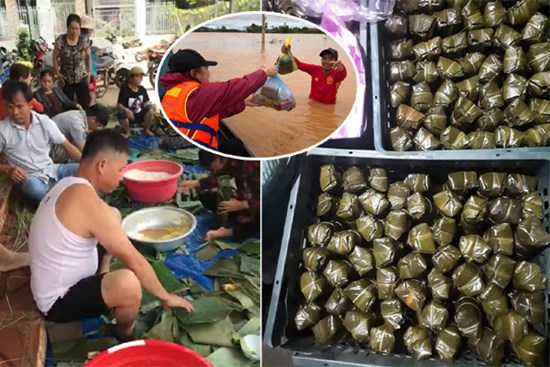 Người dân nhiều tỉnh thành chung tay gói hàng ngàn chiếc bánh chưng, bánh tét cứu trợ