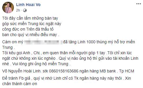 Chỉ trong vòng 2 tiếng, nghệ sĩ Hoài Linh thông báo quyên góp được 200 triệu đồng tiền từ thiện hỗ trợ miền Trung-1