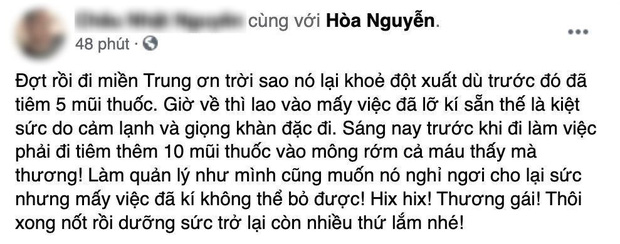 Hoà Minzy phải tiêm 10 mũi thuốc sau nhiều ngày dầm mưa đi cứu trợ, xót xa vì vòng 3 rướm máu-1