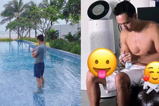 Cường Đô La vừa đăng ảnh bế con, thật trùng hợp Hà Hồ cũng khoe hành động đáng yêu của Kim Lý dành cho cặp song sinh