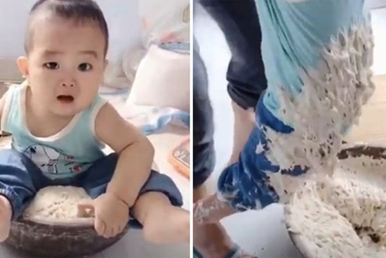 Bà chắc mẩm sắp làm được mẻ bánh mì ngon, ai ngờ ngoảnh đi ngoảnh lại cháu đã gây ra