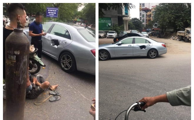 Xe chở bình oxi đâm thủng Mercedes trên phố Hà Nội, hình ảnh hiện trường khiến tất cả kinh hãi-1