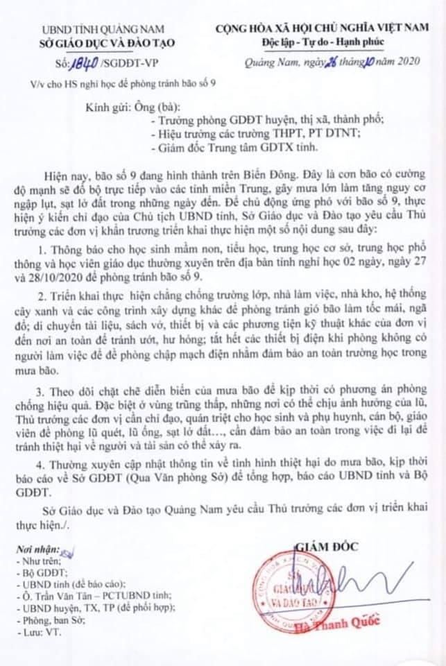2 tỉnh quyết định cho học sinh các cấp nghỉ học 2 ngày để phòng tránh bão số 9-2
