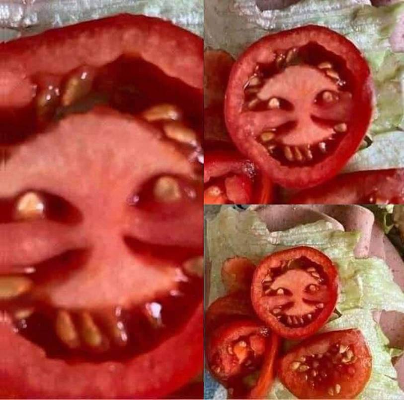 Chưa đến Halloween mà cô gái đã có một phen đứng tim với quả cà chua mặt quỷ khi đang mải mê vào bếp nấu ăn-1