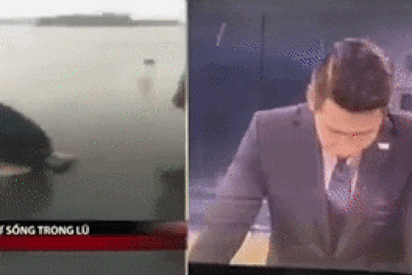 Phóng viên VTV bị gió xô suýt ngã khi đứng dẫn bản tin giữa tâm bão số 9-6