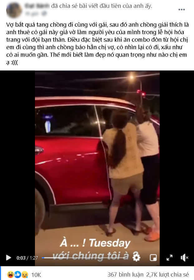 Vụ đánh ghen hot nhất MXH ngày Halloween: Đi chơi cùng hội bạn dì thì bắt gặp chồng trong ô tô với tuesday-1