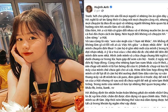 Huỳnh Anh chính thức lên tiếng: Không có chuyện Quang Hải bị cắm sừng, tin nhắn đã được dàn dựng - chỉnh sửa, sẽ nhờ cảnh sát làm việc