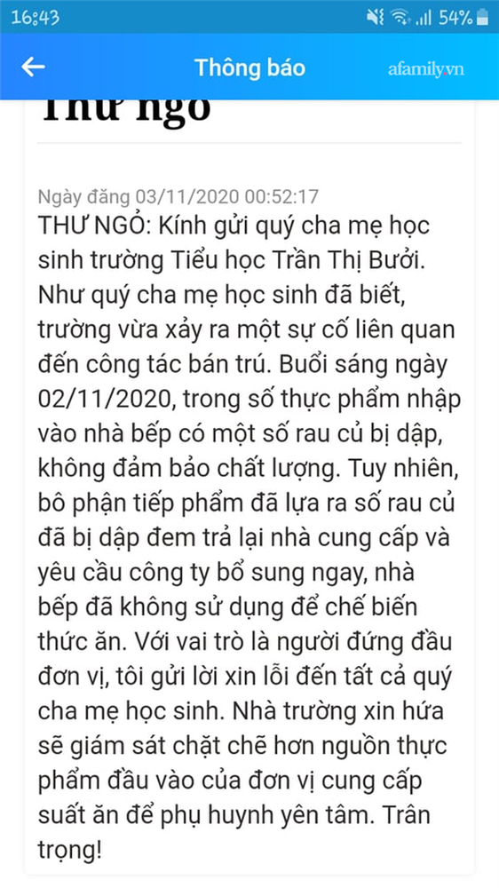 Vụ suất ăn bán trú trường Tiểu học Trần Thị Bưởi: Phụ huynh đón con về giữa trưa vì trường không cho mang cơm theo, hiệu trưởng lên tiếng về vụ việc đêm 2/11-2
