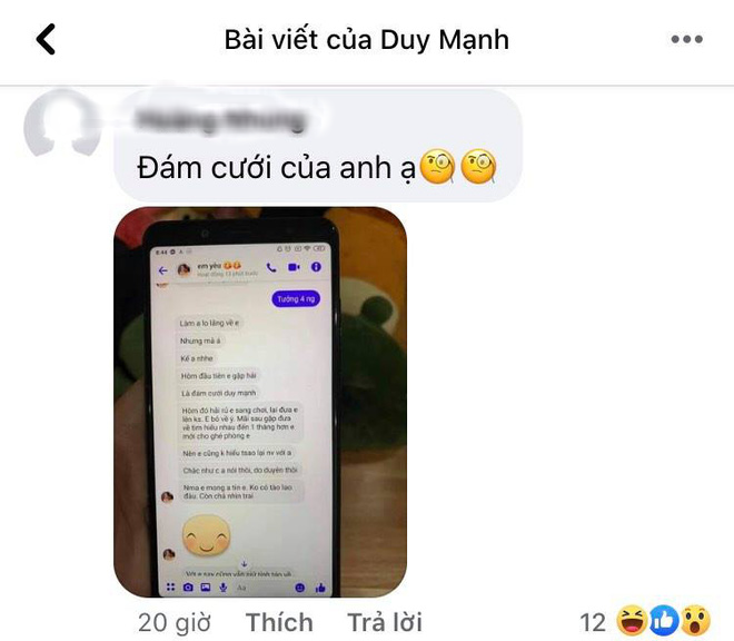 Netizen kéo vào Facebook Duy Mạnh hỏi về vụ Quang Hải gặp Huỳnh Anh ở đám cưới cổ tích-3