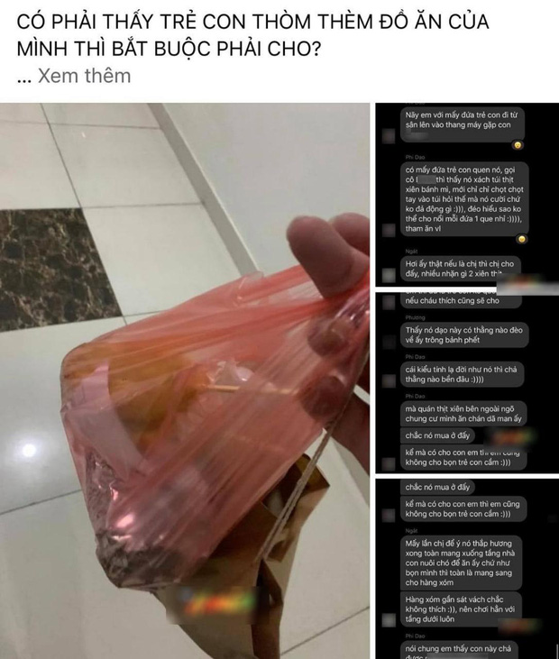 Xôn xao chuyện cô gái bị hàng xóm lập group nói xấu vì không cho trẻ con thức ăn đang cầm trên tay-1