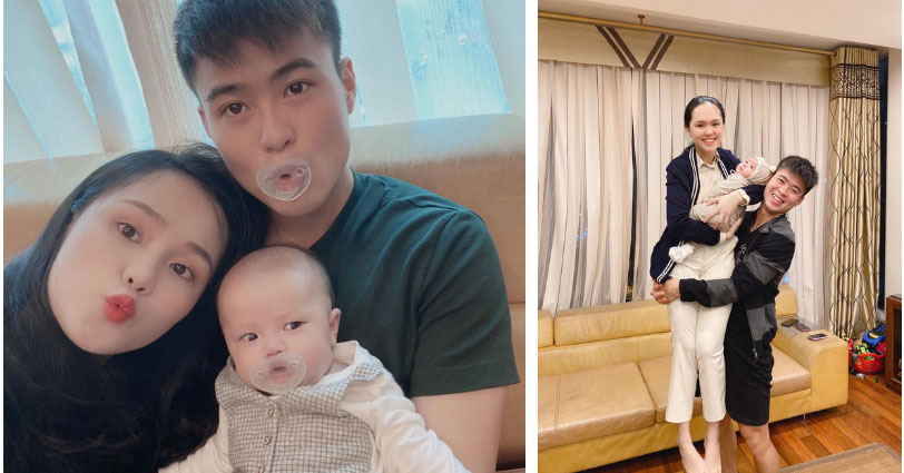 Ông bố trẻ Duy Mạnh lại bị dìm hàng với khoảnh khắc trùm khăn bế con trai đi tiêm, còn bị vợ trêu là trông như bà đẻ-3