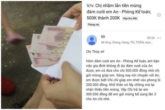 Gửi 500k mừng cưới nhưng đồng nghiệp chỉ bỏ phong bì 200k, cô gái viết mail đòi lại tiền nhưng hành động đính kèm một số người mới thực sự thâm sâu