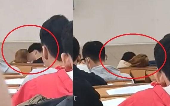 Đỏ mặt với hành động hôn nhau của cặp đôi ngay bàn đầu lớp học, cư dân mạng khóc thét: Uống thuốc tàng hình hết rồi hay sao?-1