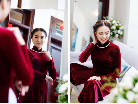 Lên xe hoa cách nhau 4 năm, cô dâu của Công Phượng bất ngờ giống y chang Mai Ngọc khi diện áo dài nhung đỏ trong ngày trọng đại-4