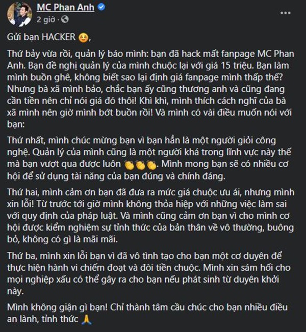 MC Phan Anh bị hacker tống tiền, liền có động thái không ai ngờ tới-2