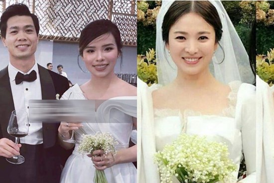 Vợ Công Phượng mặc váy cưới trơn nhẹ nhàng, cầm hoa cưới đắt đỏ khiến ai cũng liên tưởng ngay tới Song Hye Kyo