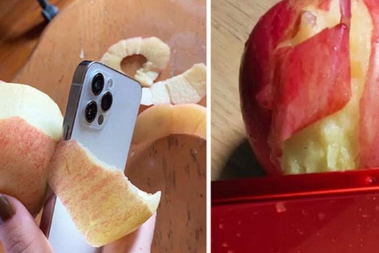 Khi muốn ăn táo mà không có dao, bạn có thể gọt vỏ bằng... iPhone 12