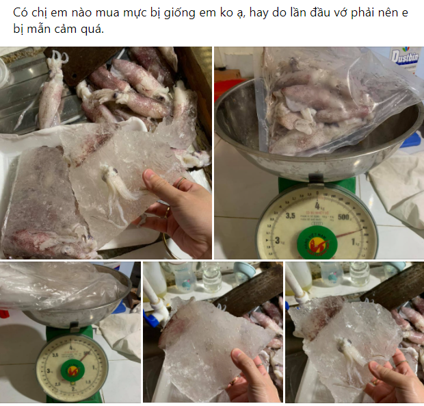 Mua hai cân mực đổi gió cho bữa cơm gia đình, mẹ đảm tá hỏa vì con mực đông lạnh cách nhau cả ngàn cây số, rã đông xong cân thử thì chỉ biết khóc ròng-1