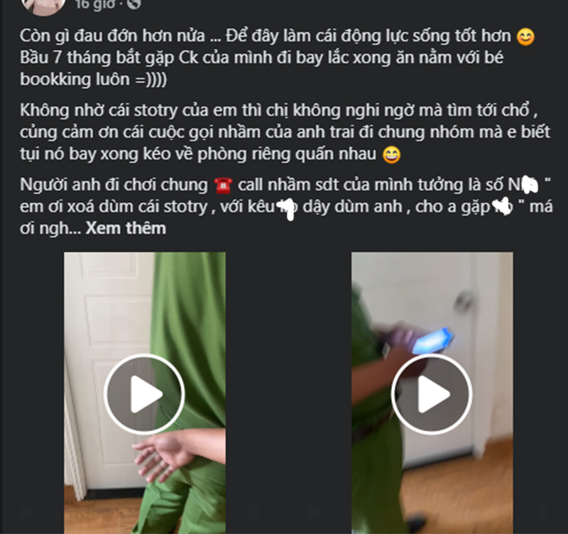 Xôn xao loạt clip vợ bầu 7 tháng đi đánh ghen, cùng công an đến đập cửa phòng chồng và nhân tình-1