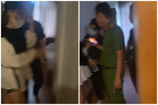 Xôn xao loạt clip vợ bầu 7 tháng đi đánh ghen, cùng công an đến đập cửa phòng chồng và nhân tình
