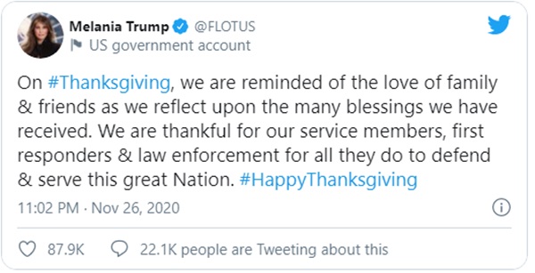 Tổng thống Donald Trump cùng ông Joe Biden đón Lễ Tạ ơn khác biệt: Người lộ diện lẻ loi, người hạnh phúc bên gia đình-1