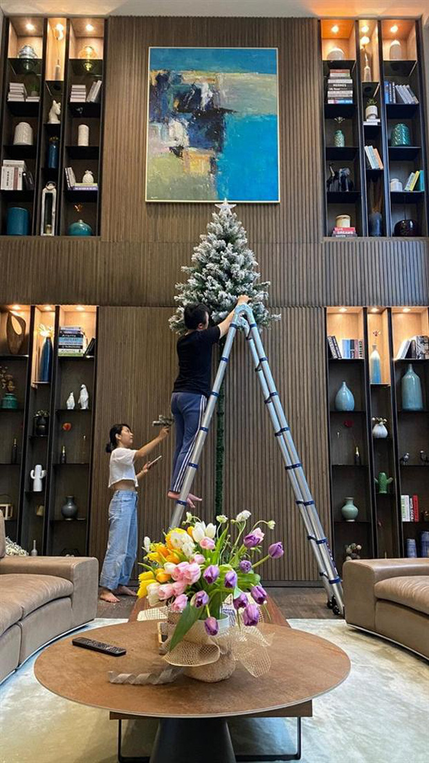 Mùa Giáng sinh của con gái Cường Đô La - Đàm Thu Trang: Chill sương sương dưới cây thông khủng trong biệt thự triệu đô!-2