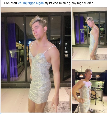 Lương Bằng Quang phô diễn cơ bắp trong chiếc đầm hai dây chật cứng của Ngân 98-1