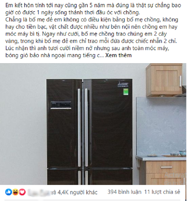 Tân gia được nhà nội tặng tủ lạnh 40 triệu, chồng trách khéo nhà ngoại nhưng ngay sau đấy lại đờ đẫn với phong bì tới muộn của bố mẹ vợ-1