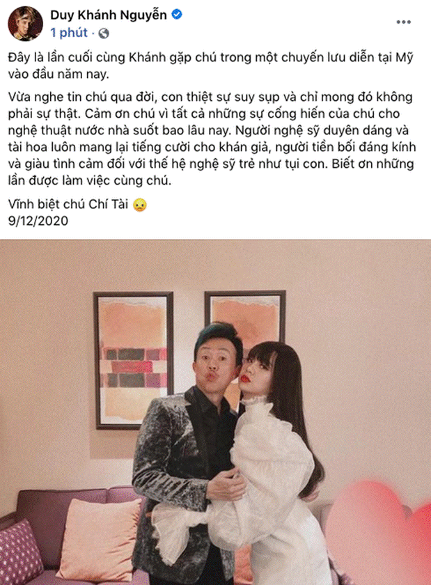 Cả showbiz Việt bàng hoàng khi hay tin NS Chí Tài qua đời: Đông Nhi lặng người, Ngô Kiến Huy, Noo Phước Thịnh đau buồn gửi lời tiễn biệt-8