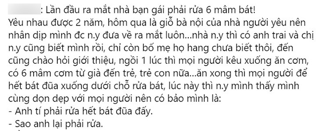 Ra mắt nhà người yêu, chàng trai hì hục rửa hết 6 mâm bát, tưởng được nhà gái khen, ai ngờ nhận kết đắng nghét-1