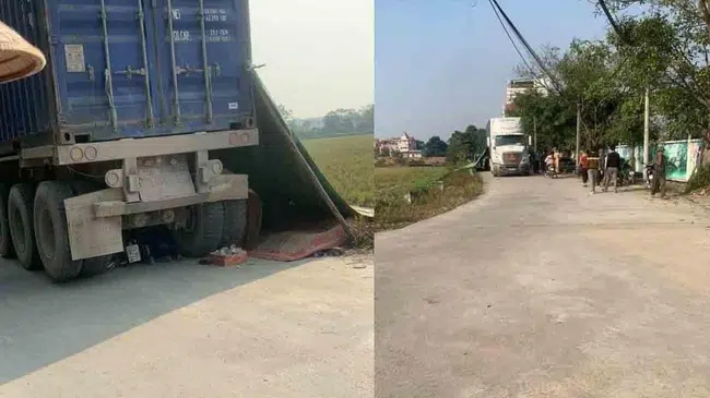 Thương tâm: Xe container lùi vào đường làng cán chết 2 chị em ruột ở Hà Nội-1