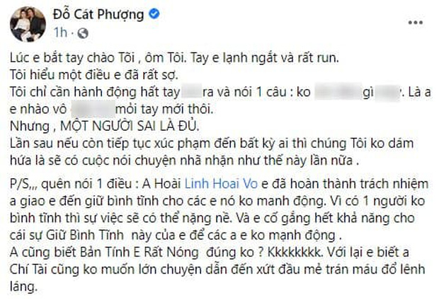 Cát Phượng tiết lộ lời căn dặn tận tình của NS Hoài Linh trước khi đi xử lý gymer xúc phạm NS Chí Tài-1