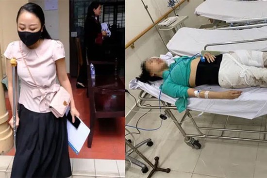 Hình ảnh nữ tiếp viên hàng không Vietnam Airlines chống nạng đến tòa với đôi chân chi chít vết thương khiến nhiều người xúc động