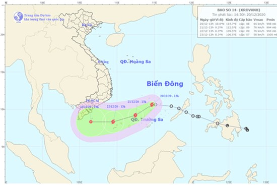 Áp thấp nhiệt đới đã mạnh lên thành cơn bão số 14, gió giật cấp 10, biển động dữ dội