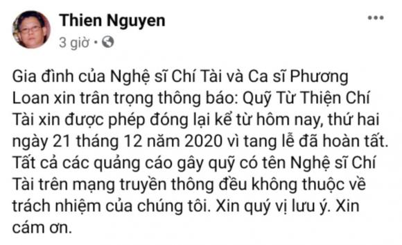 Sau tang lễ, anh trai cố nghệ sĩ Chí Tài chính thức thông báo về việc ngừng nhận tiền gây quỹ miền Trung-3