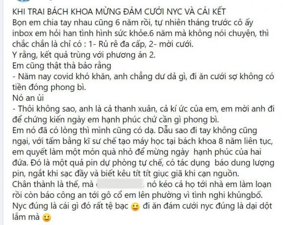 Đi đám cưới người yêu cũ, chàng trai làm món quà tự chế để tặng, ai ngờ bị cả họ tình cũ kéo đến tận nhà tìm-1