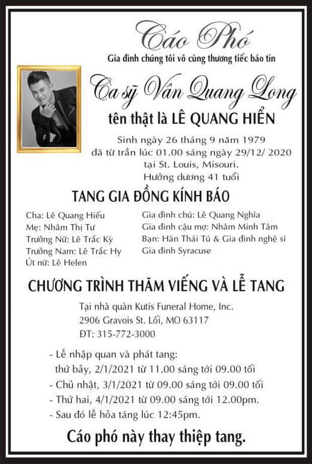 Gia đình đồng ý livestream tang lễ Vân Quang Long tại Mỹ vì 1 lý do, cậu của cố NS nén đau thương không thành lời-6