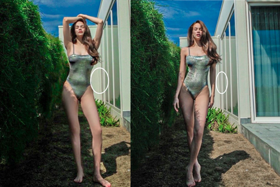 Hơn 2 tháng sau sinh, Hà Hồ đã tự tin diện monokini xẻ sâu khoe 3 vòng bốc lửa nhưng netizen lập tức phát hiện điểm bất thường ở cửa kính