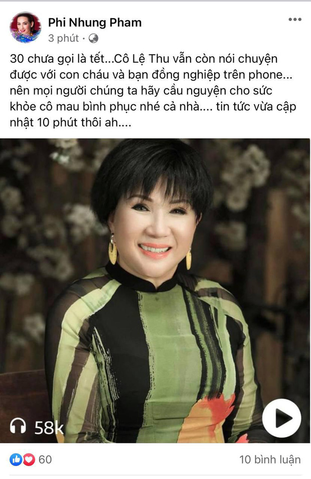 Ca sĩ Phi Nhung chia sẻ về cuộc gọi hé lộ tình trạng hiện tại của danh ca Lệ Thu-1