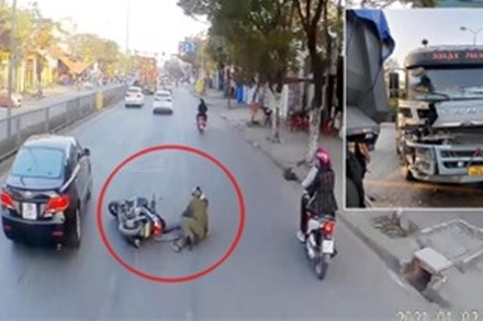 Video: Phanh gấp cứu người, xe ben gặp họa từ phía sau