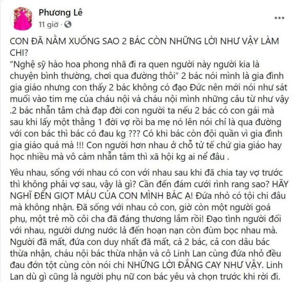 Hoa hậu Phương Lê bức xúc vì bố mẹ Vân Quang Long không chấp nhận vợ hai của con trai: 2 bác nhẫn tâm chà đạp đời con người ta-1