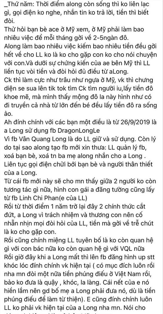 Bạn bè tiếp tục tiết lộ sự thật về mối quan hệ của vợ hai với Vân Quang Long trước khi qua đời: Không liên lạc, chỉ biết đòi tiền-3