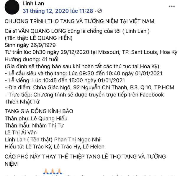 Vợ Vân Quang Long có động thái đầu tiên, ngăn chặn netizen tấn công giữa lùm xùm bị tố xúc phạm chồng và gia đình-1